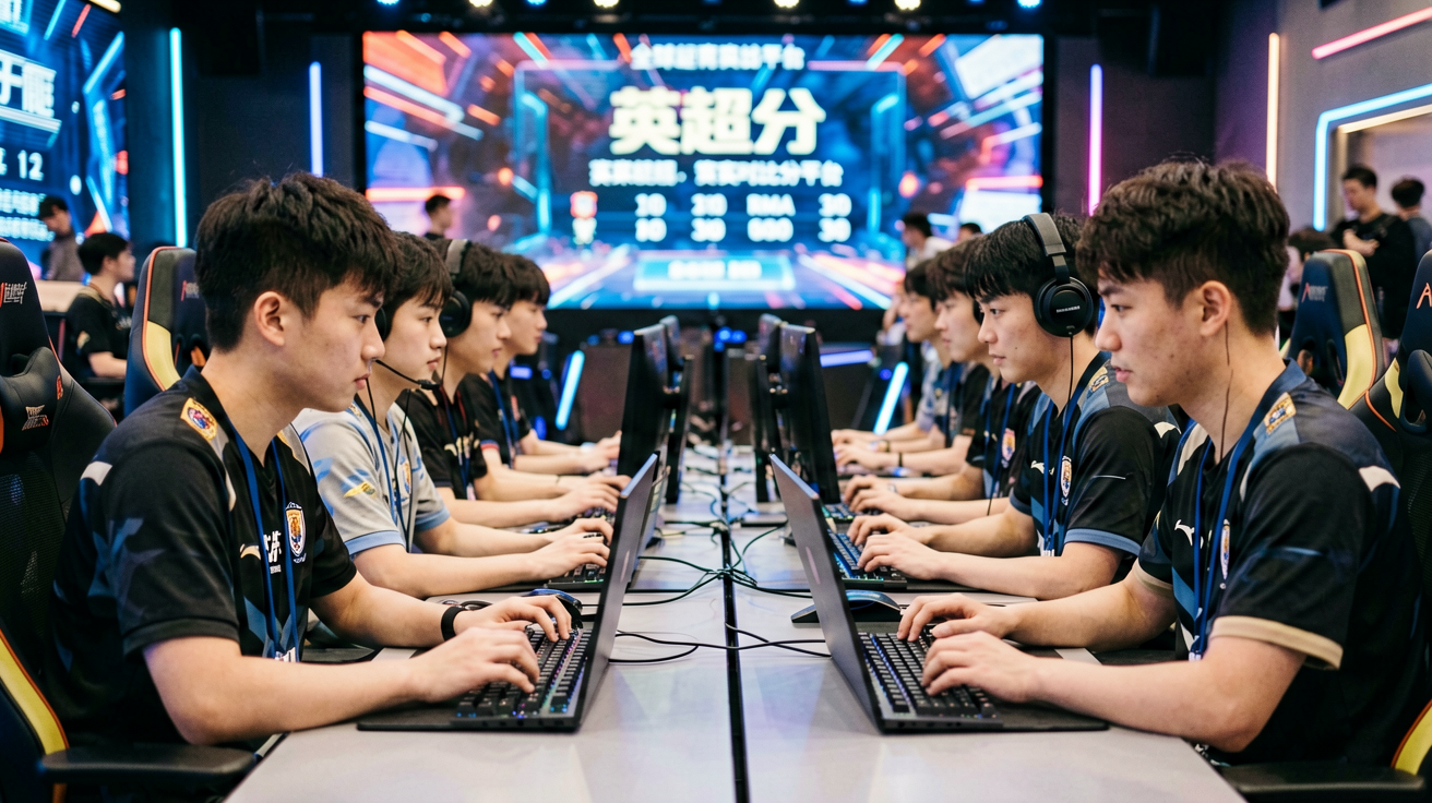 电子竞技大赛现场，选手专注操作